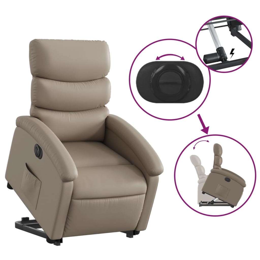 vidaXL Sillón elevable eléctrico cuero artificial capuchino