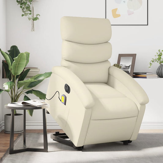 vidaXL Sillón de masaje elevable eléctrico cuero sintético crema