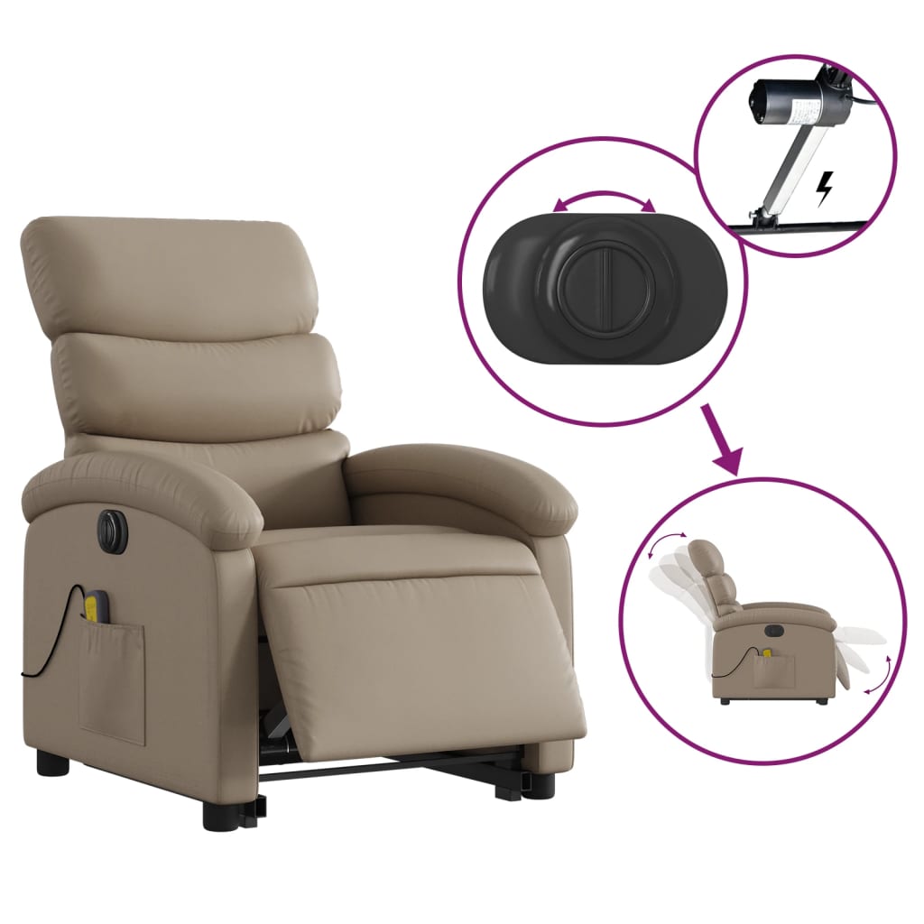 vidaXL Sillón reclinable de masaje eléctrico cuero sintético capuchino