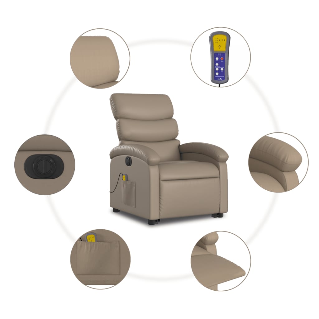 vidaXL Sillón reclinable de masaje eléctrico cuero sintético capuchino