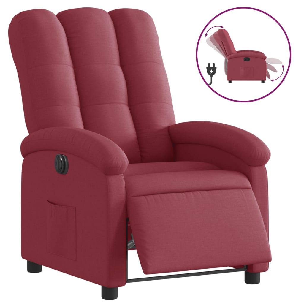 vidaXL Sillón reclinable eléctrico tela rojo tinto