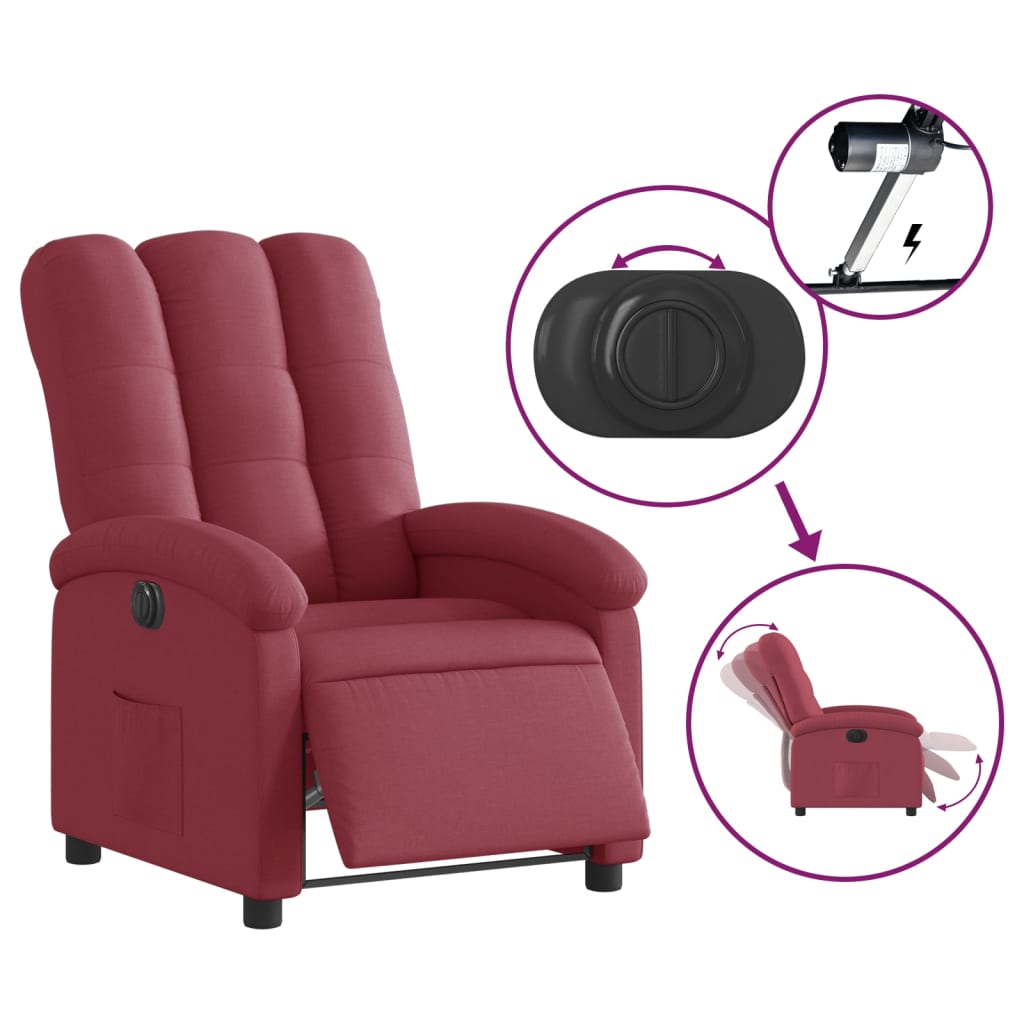 vidaXL Sillón reclinable eléctrico tela rojo tinto