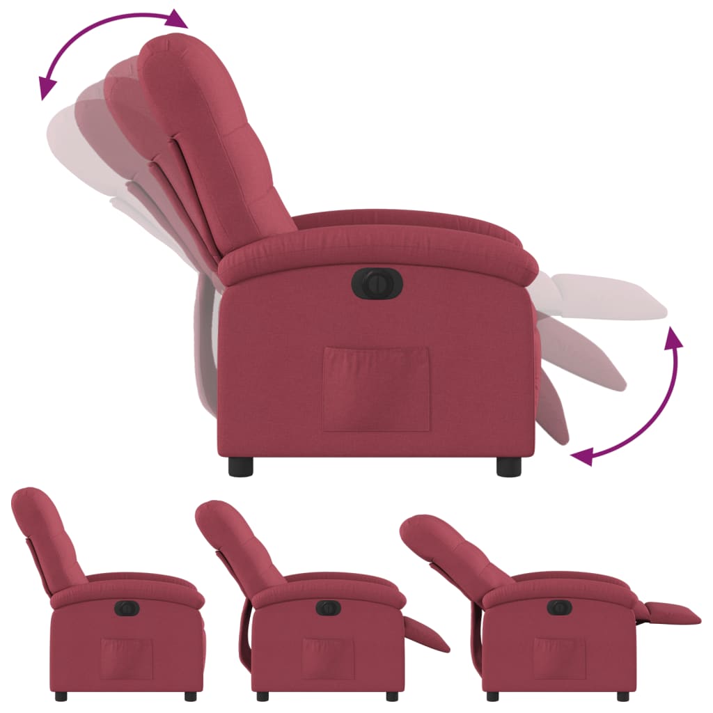 vidaXL Sillón reclinable eléctrico tela rojo tinto