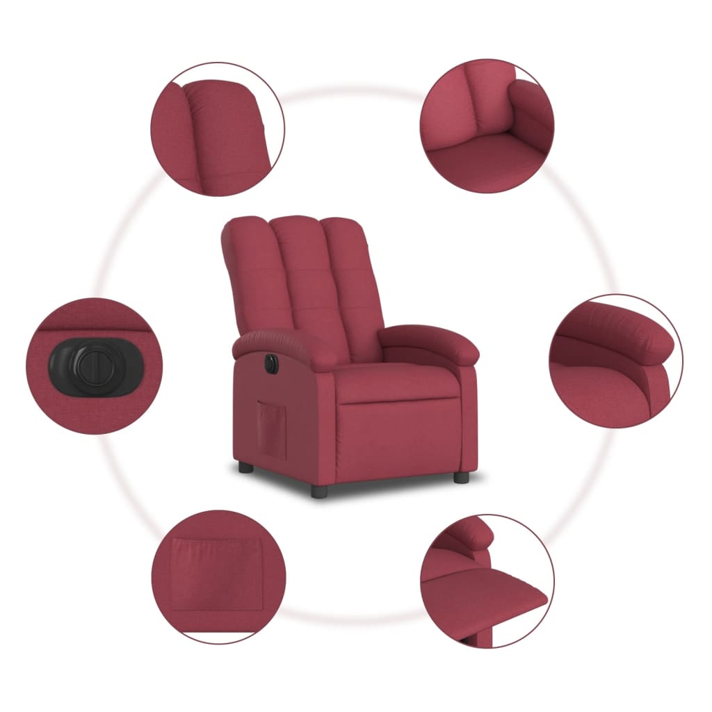 vidaXL Sillón reclinable eléctrico tela rojo tinto