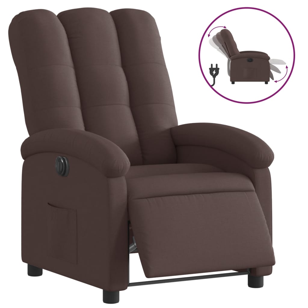 vidaXL Sillón reclinable eléctrico tela marrón oscuro