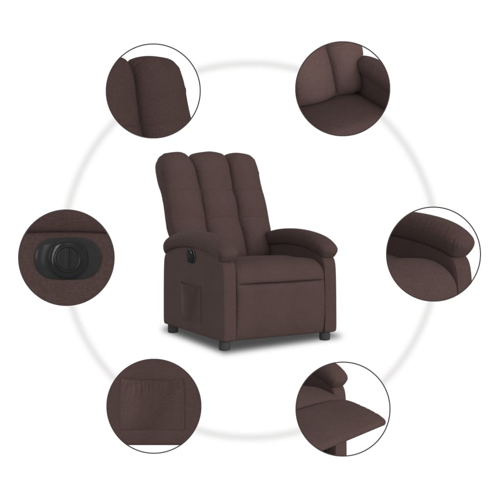 vidaXL Sillón reclinable eléctrico tela marrón oscuro