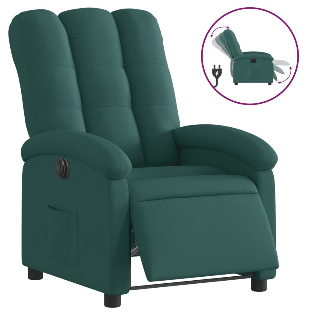 vidaXL Sillón reclinable eléctrico tela verde oscuro