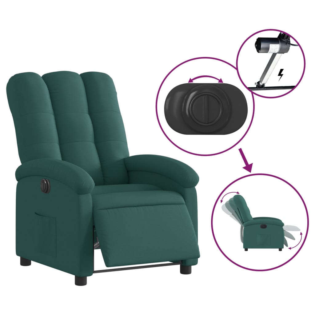 vidaXL Sillón reclinable eléctrico tela verde oscuro