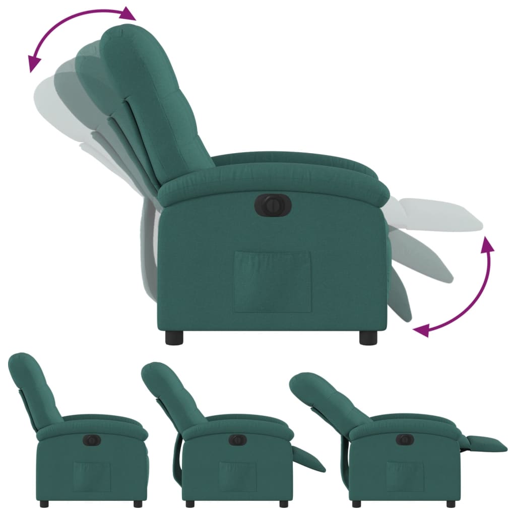 vidaXL Sillón reclinable eléctrico tela verde oscuro