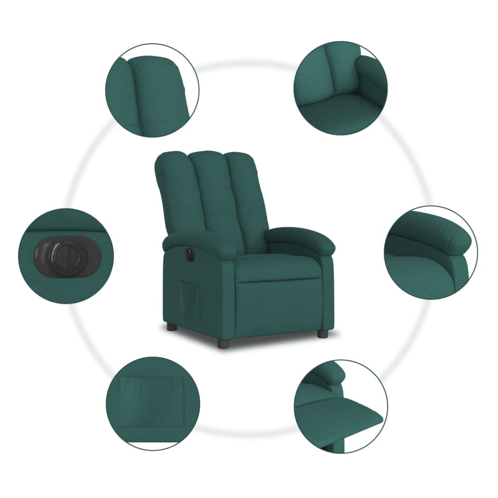 vidaXL Sillón reclinable eléctrico tela verde oscuro