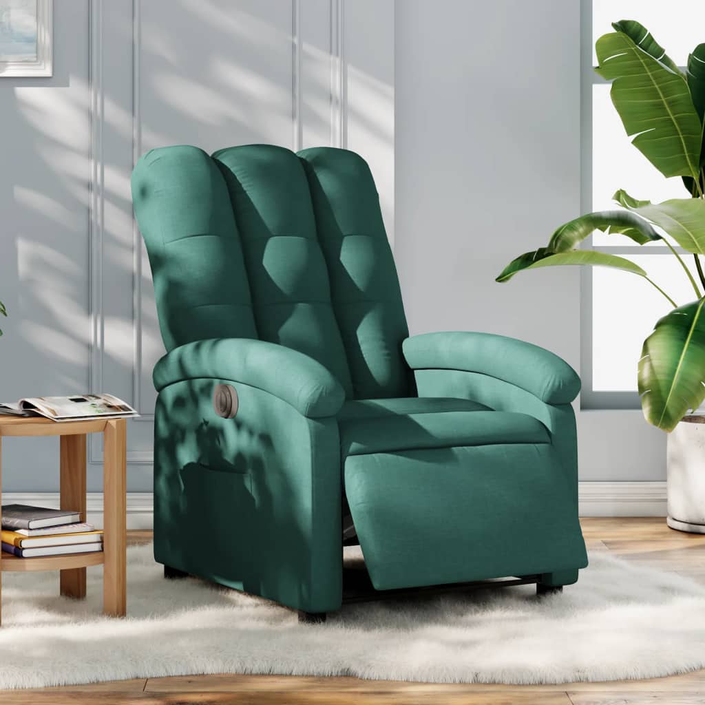 vidaXL Sillón reclinable eléctrico tela verde oscuro