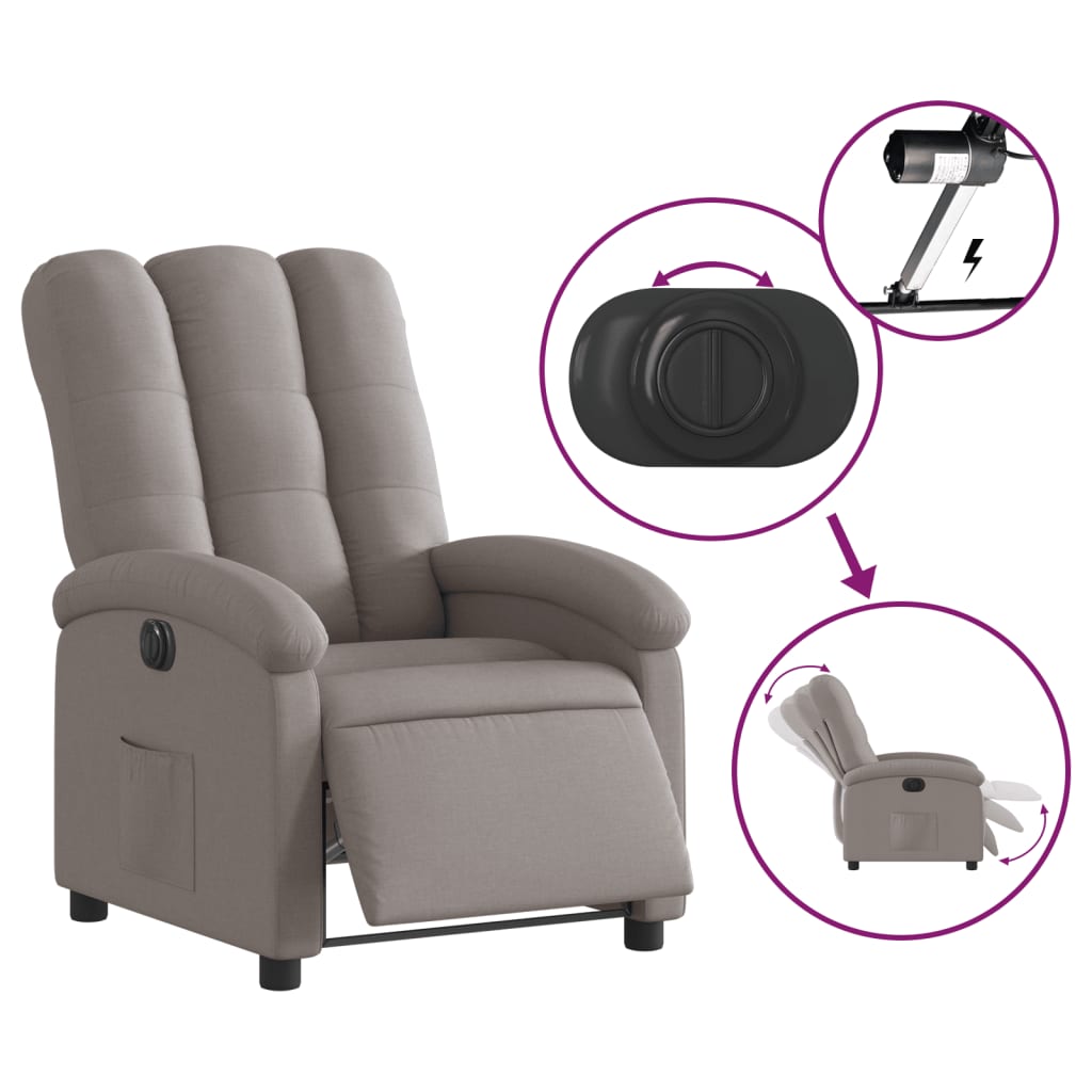 vidaXL Sillón reclinable eléctrico tela gris taupé