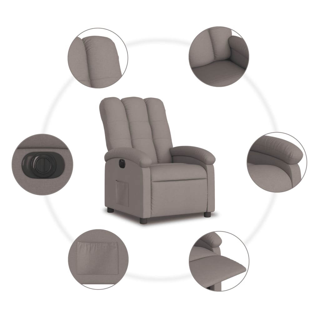 vidaXL Sillón reclinable eléctrico tela gris taupé