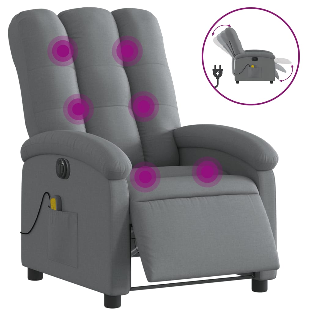 vidaXL Sillón reclinable de masaje eléctrico tela gris oscuro