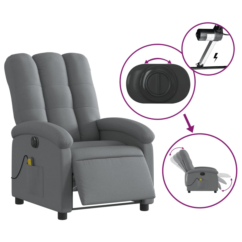 vidaXL Sillón reclinable de masaje eléctrico tela gris oscuro