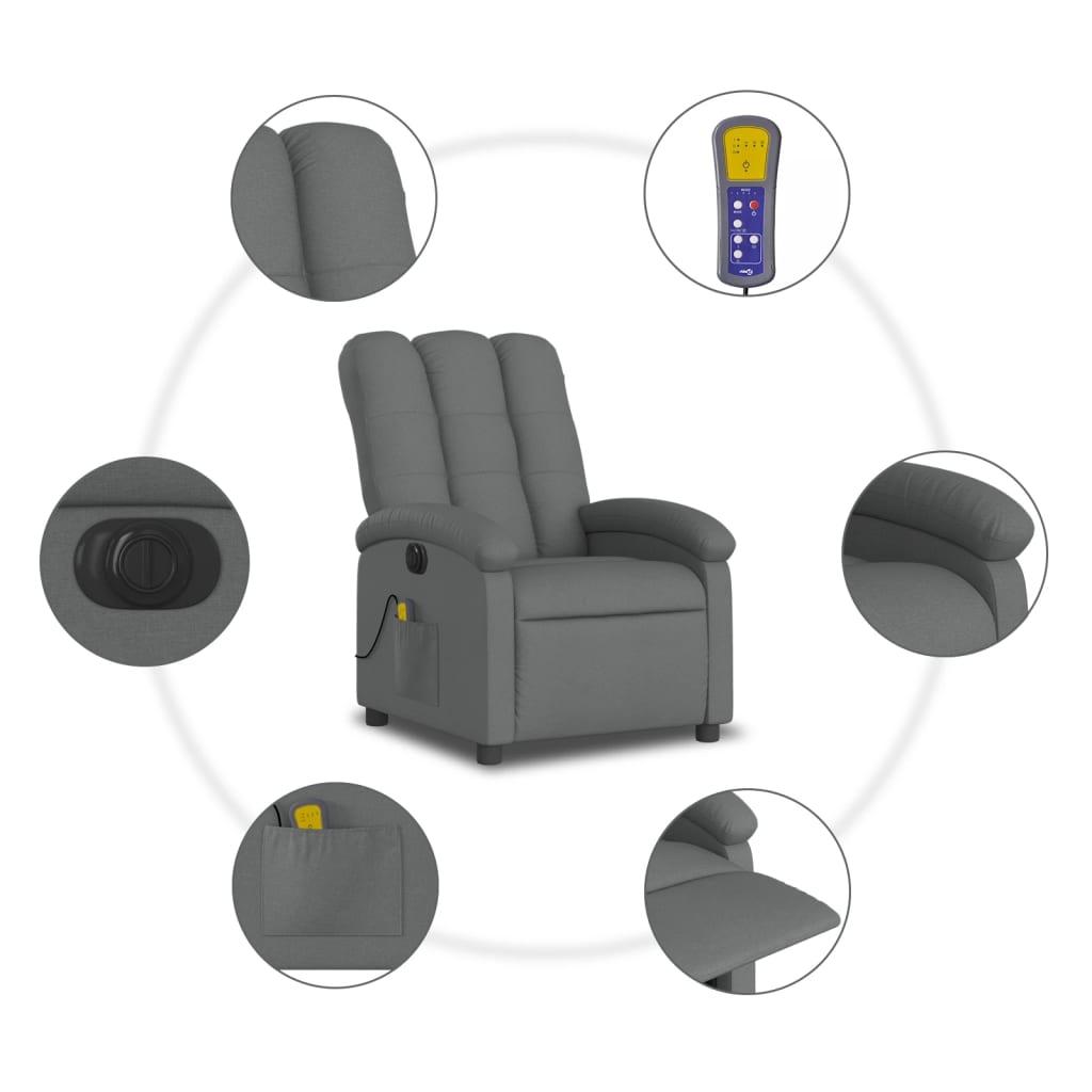 vidaXL Sillón reclinable de masaje eléctrico tela gris oscuro