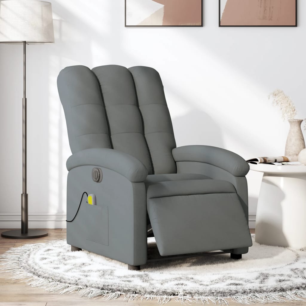 vidaXL Sillón reclinable de masaje eléctrico tela gris oscuro