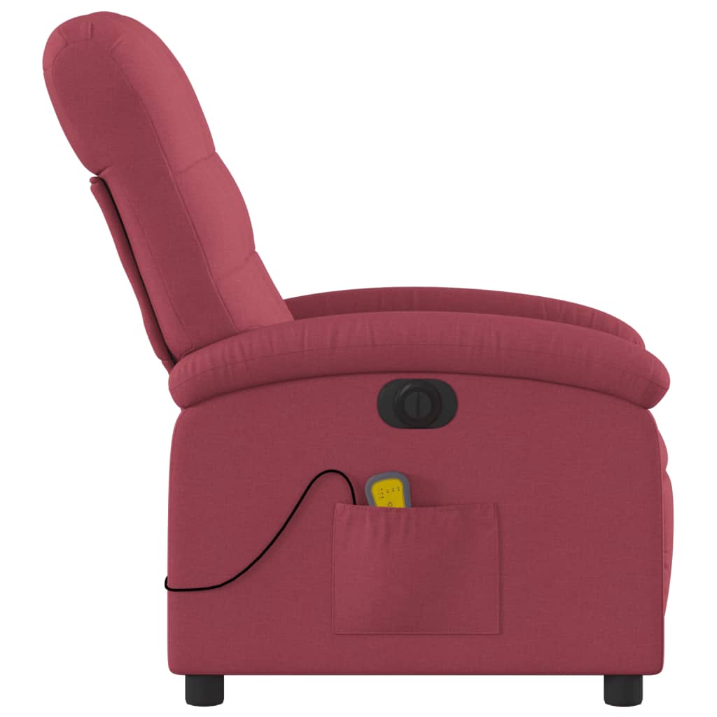 vidaXL Sillón de masaje reclinable eléctrico tela rojo tinto