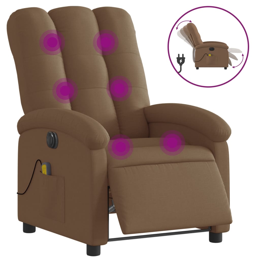 vidaXL Sillón reclinable de masaje eléctrico tela marrón