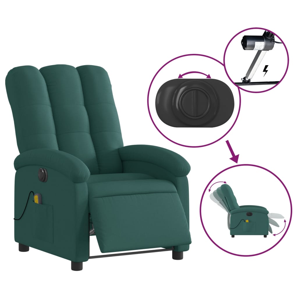 vidaXL Sillón reclinable de masaje eléctrico tela verde oscuro