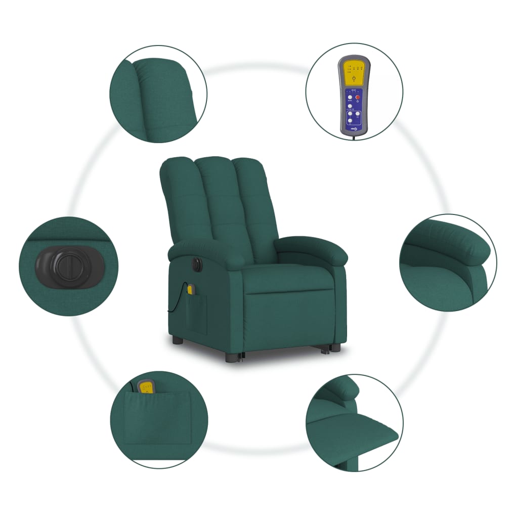 vidaXL Sillón reclinable de masaje eléctrico tela verde oscuro