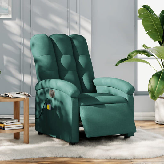 vidaXL Sillón reclinable de masaje eléctrico tela verde oscuro