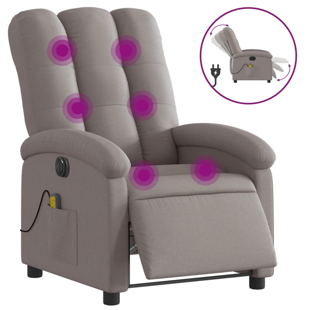 vidaXL Sillón reclinable de masaje eléctrico tela gris taupe