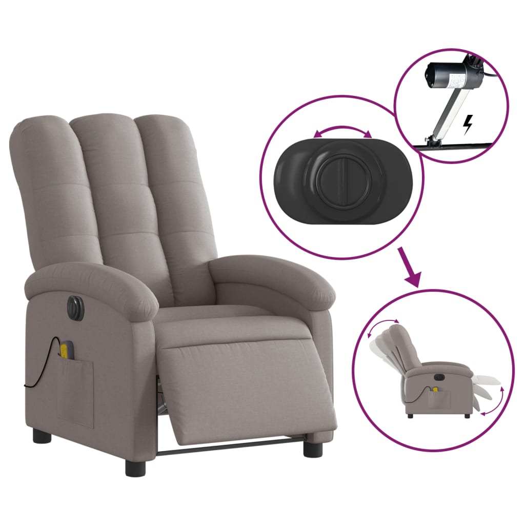 vidaXL Sillón reclinable de masaje eléctrico tela gris taupe