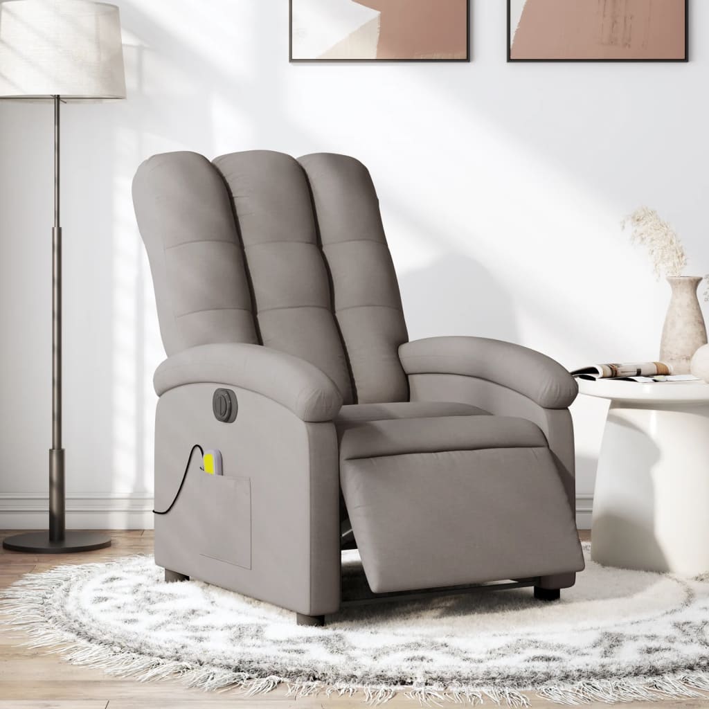 vidaXL Sillón reclinable de masaje eléctrico tela gris taupe