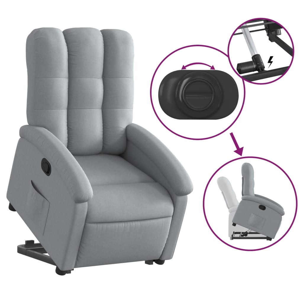 vidaXL Sillón reclinable elevable de tela gris claro