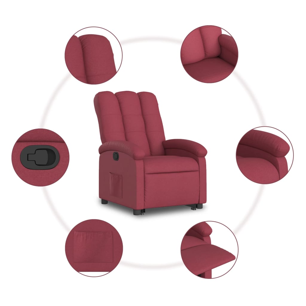 vidaXL Sillón reclinable elevable tela rojo tinto