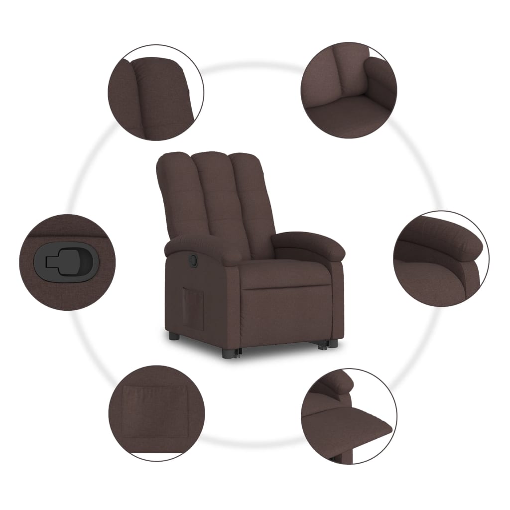 vidaXL Sillón reclinable elevable tela marrón oscuro