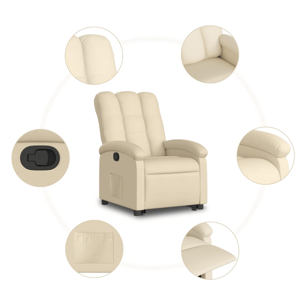 vidaXL Sillón reclinable elevable de tela color crema