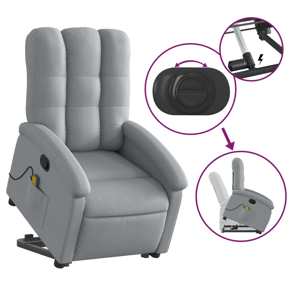 vidaXL Sillón de masaje reclinable de pie de tela gris claro