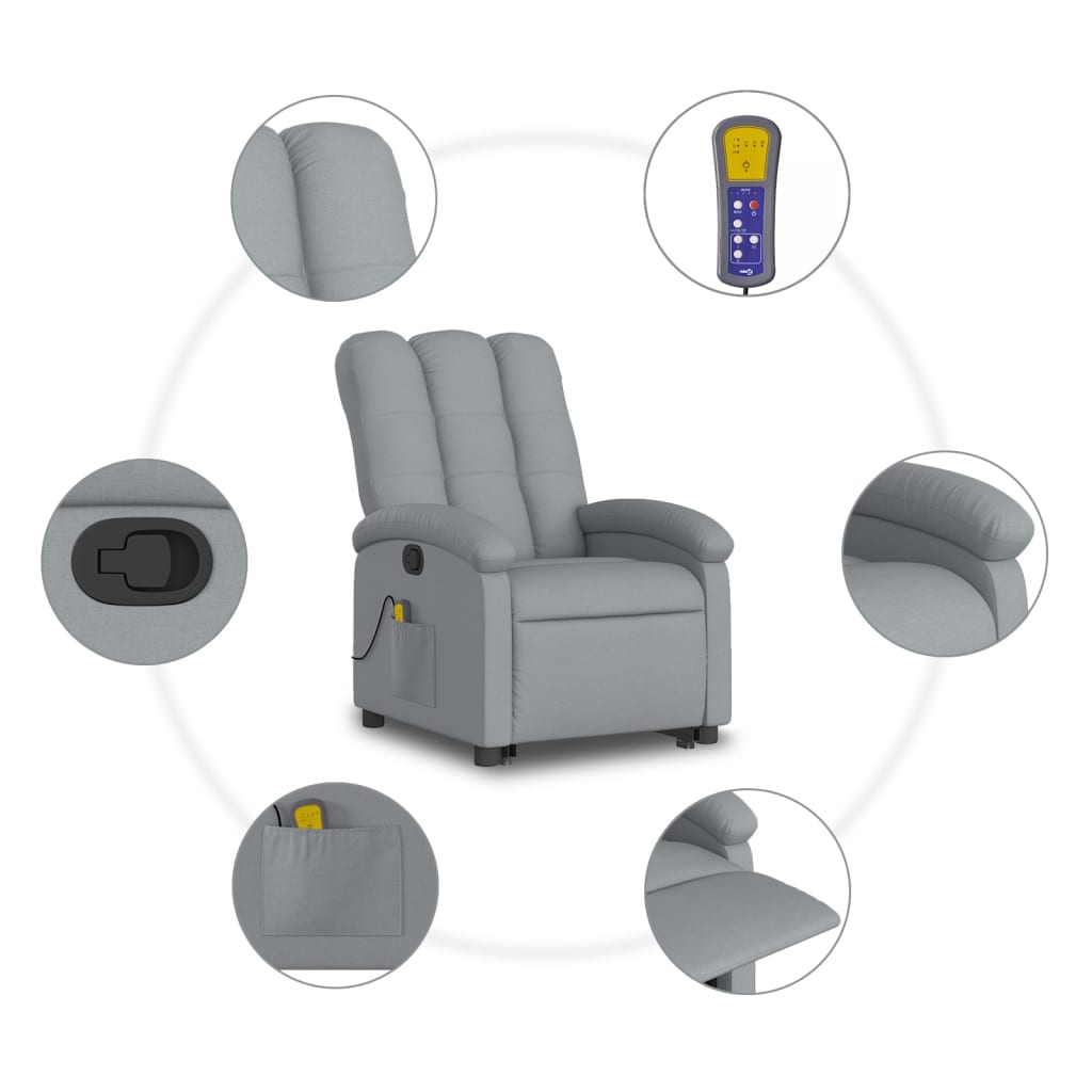 vidaXL Sillón de masaje reclinable de pie de tela gris claro