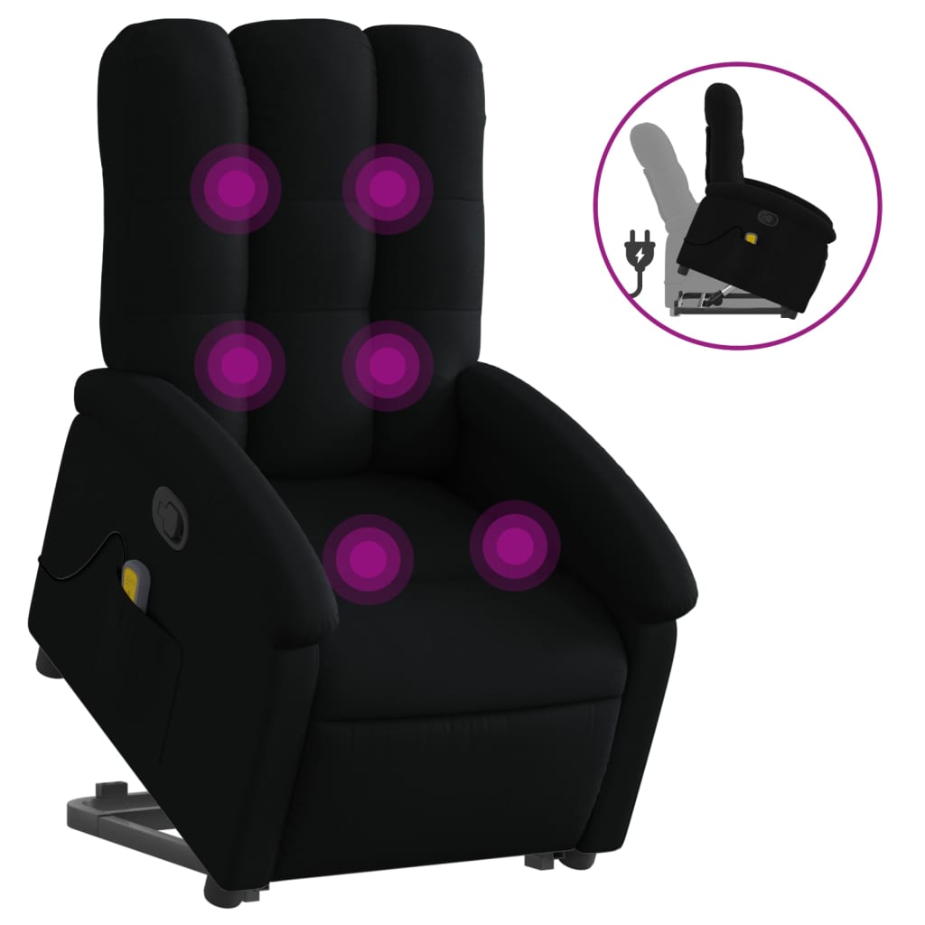 vidaXL Sillón reclinable de masaje elevable tela negro