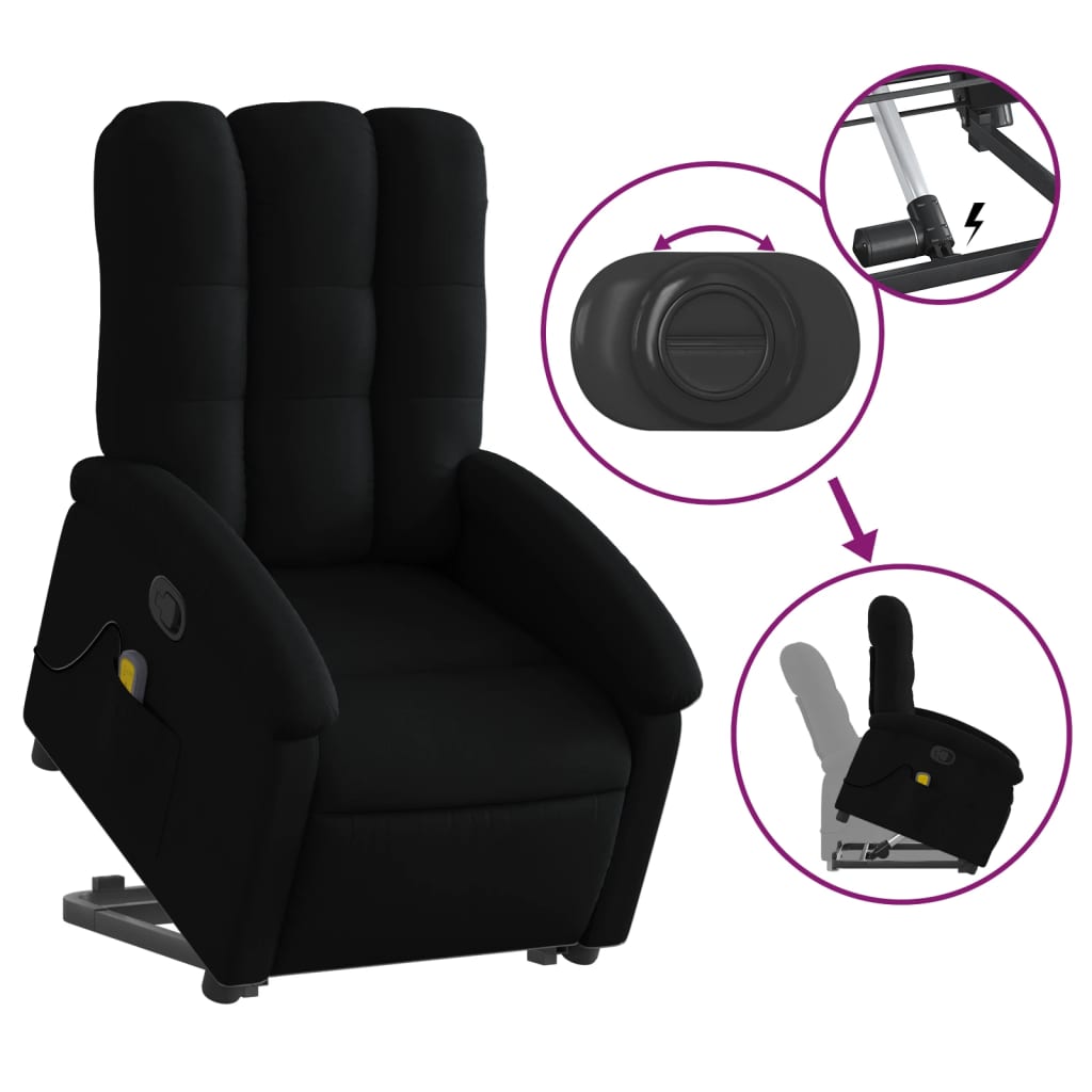 vidaXL Sillón reclinable de masaje elevable tela negro