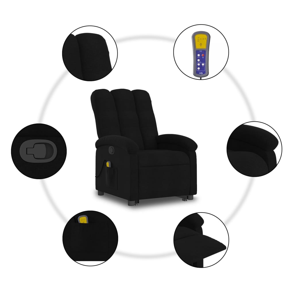 vidaXL Sillón reclinable de masaje elevable tela negro