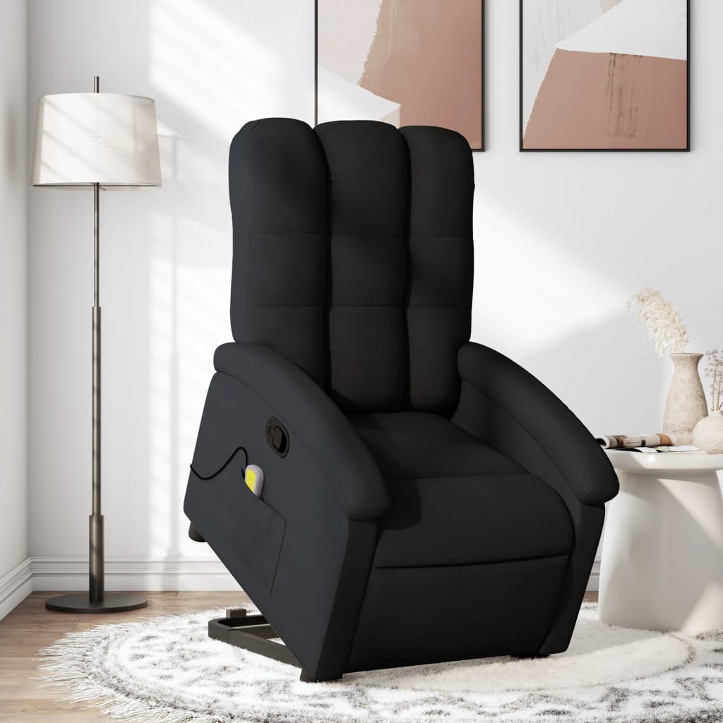 vidaXL Sillón reclinable de masaje elevable tela negro