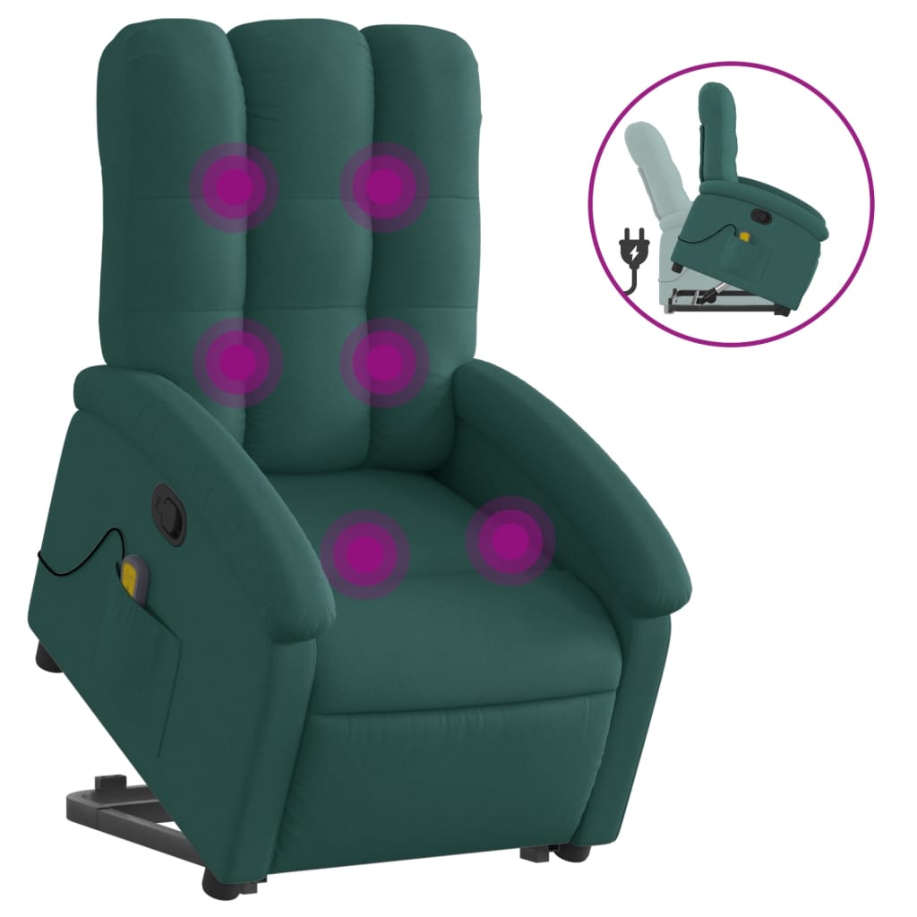 vidaXL Silla de masaje reclinable de pie de tela verde oscura