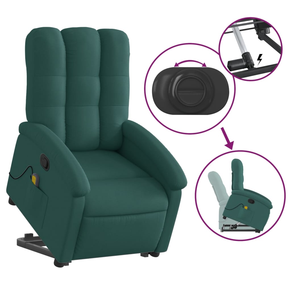 vidaXL Silla de masaje reclinable de pie de tela verde oscura