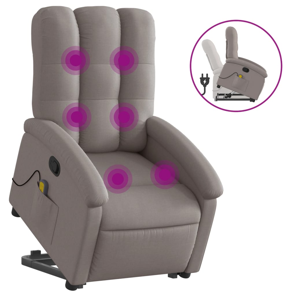 vidaXL Sillón reclinable de masaje elevable tela gris taupé