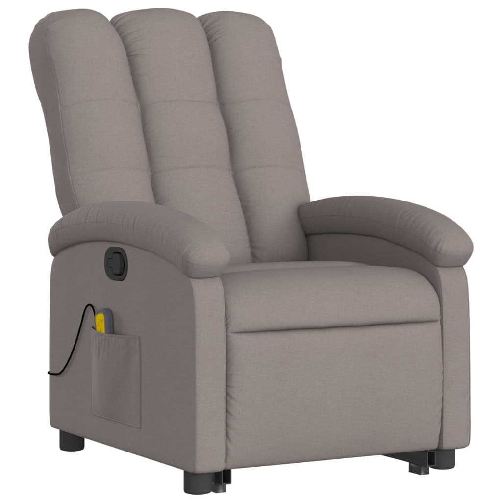 vidaXL Sillón reclinable de masaje elevable tela gris taupé