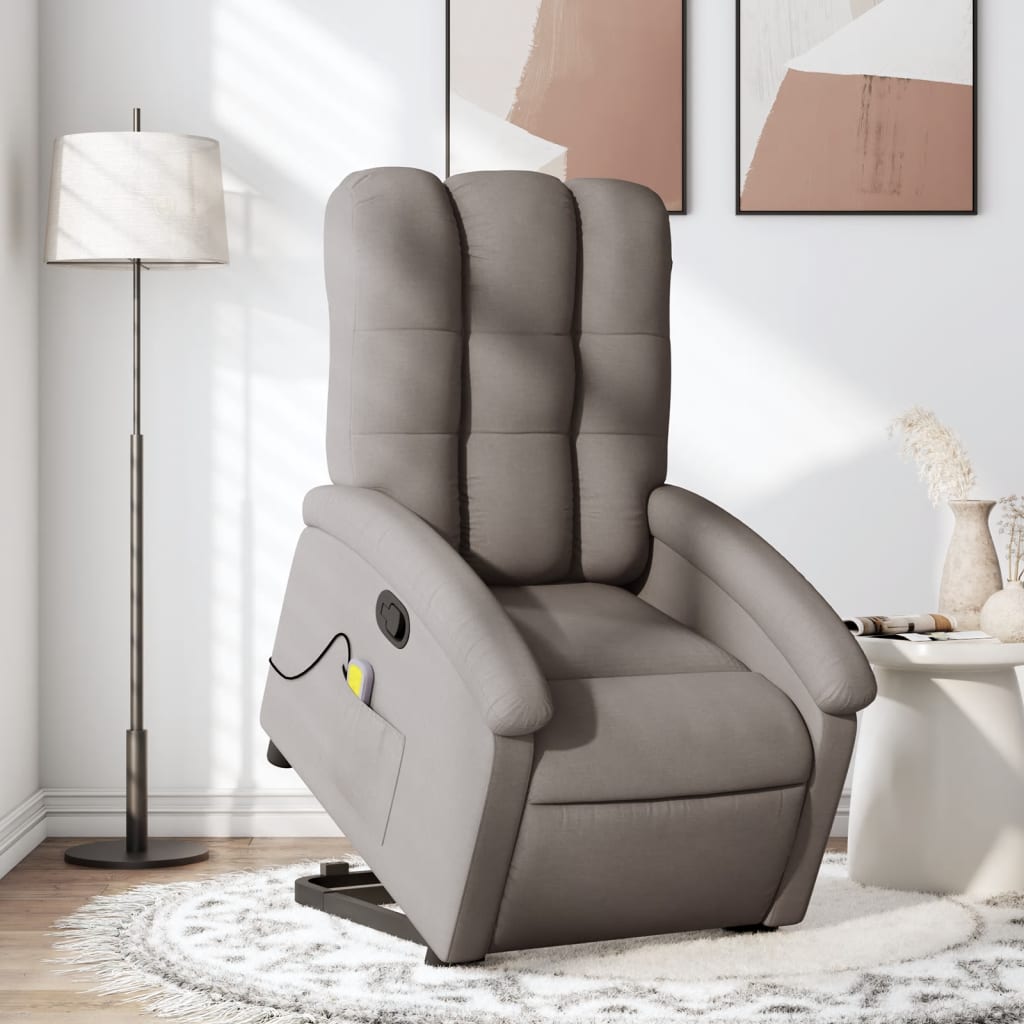 vidaXL Sillón reclinable de masaje elevable tela gris taupé