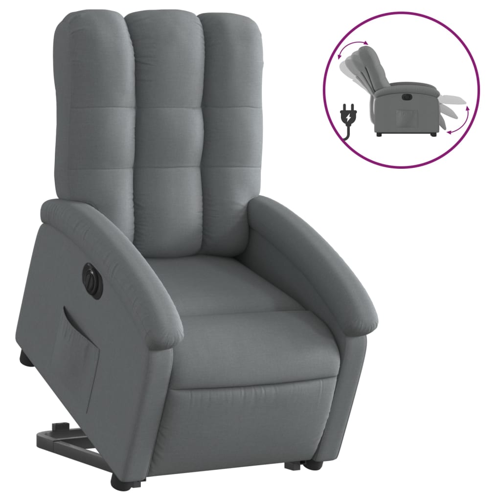 vidaXL Sillón eléctrico reclinable elevable de tela gris oscuro