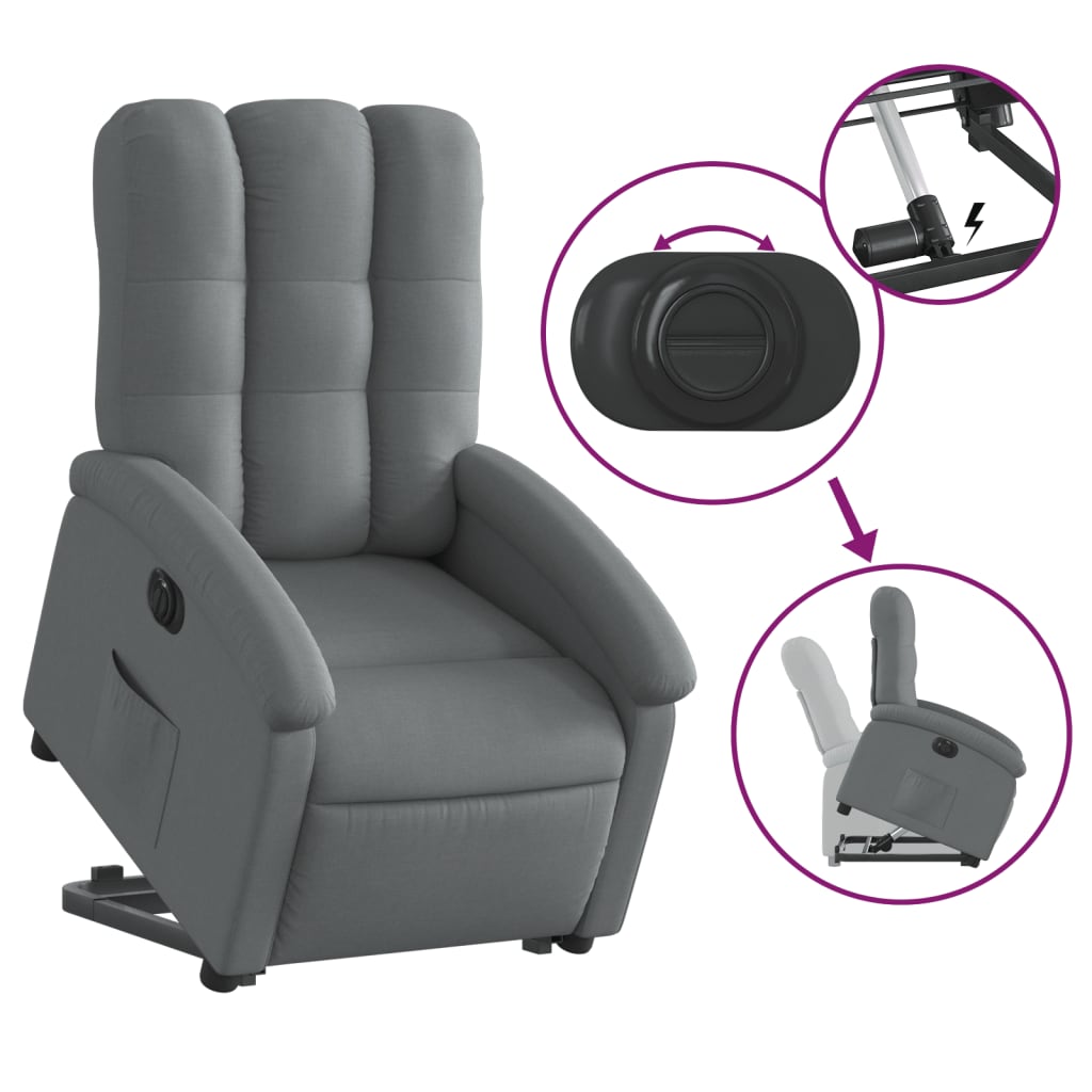 vidaXL Sillón eléctrico reclinable elevable de tela gris oscuro