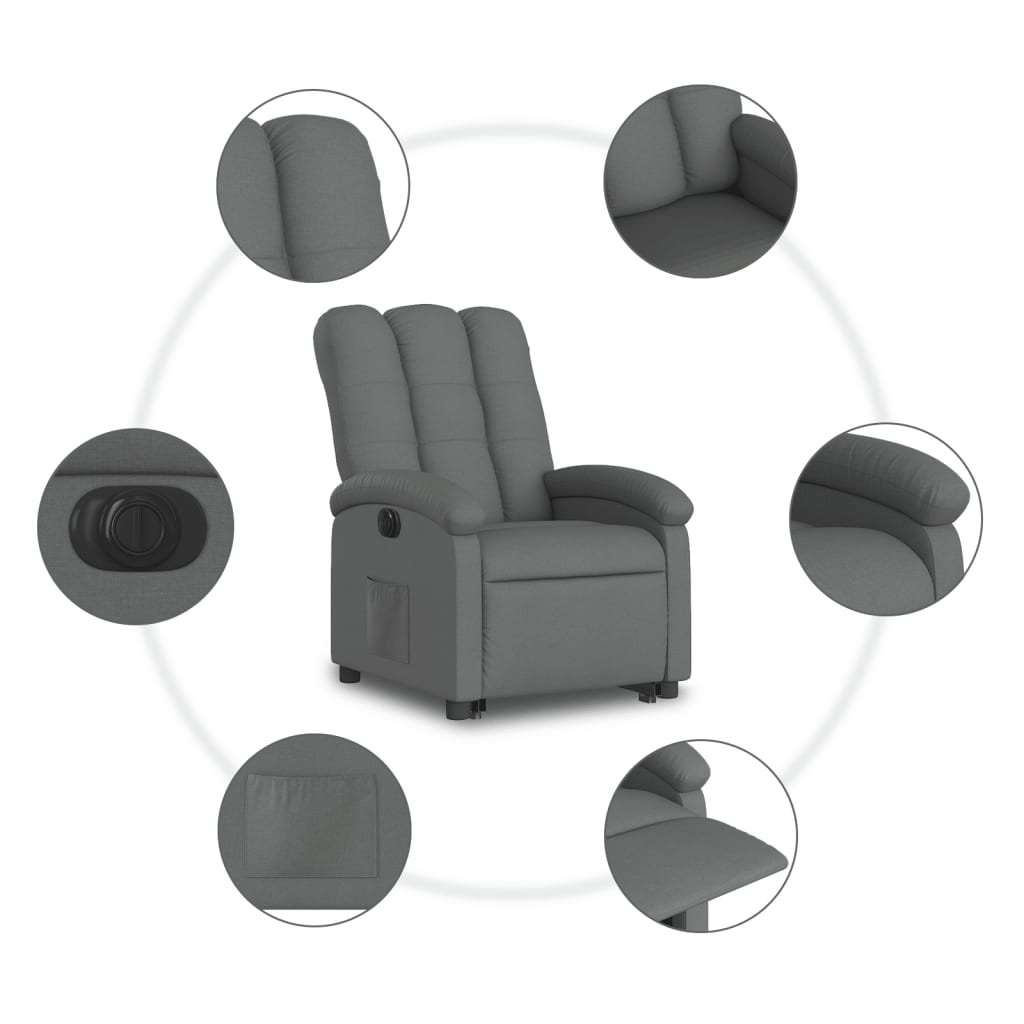 vidaXL Sillón eléctrico reclinable elevable de tela gris oscuro