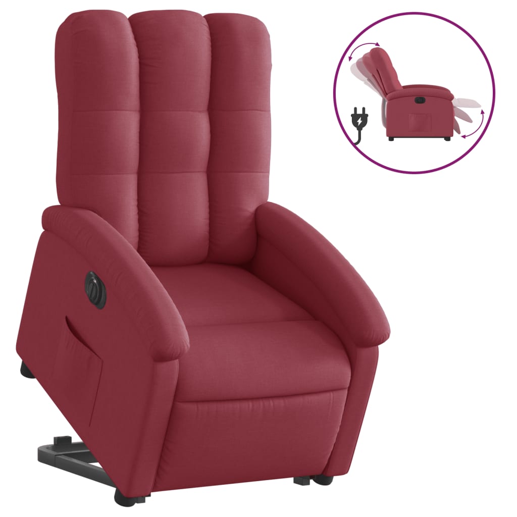 vidaXL Sillón eléctrico reclinable elevable de tela rojo tinto