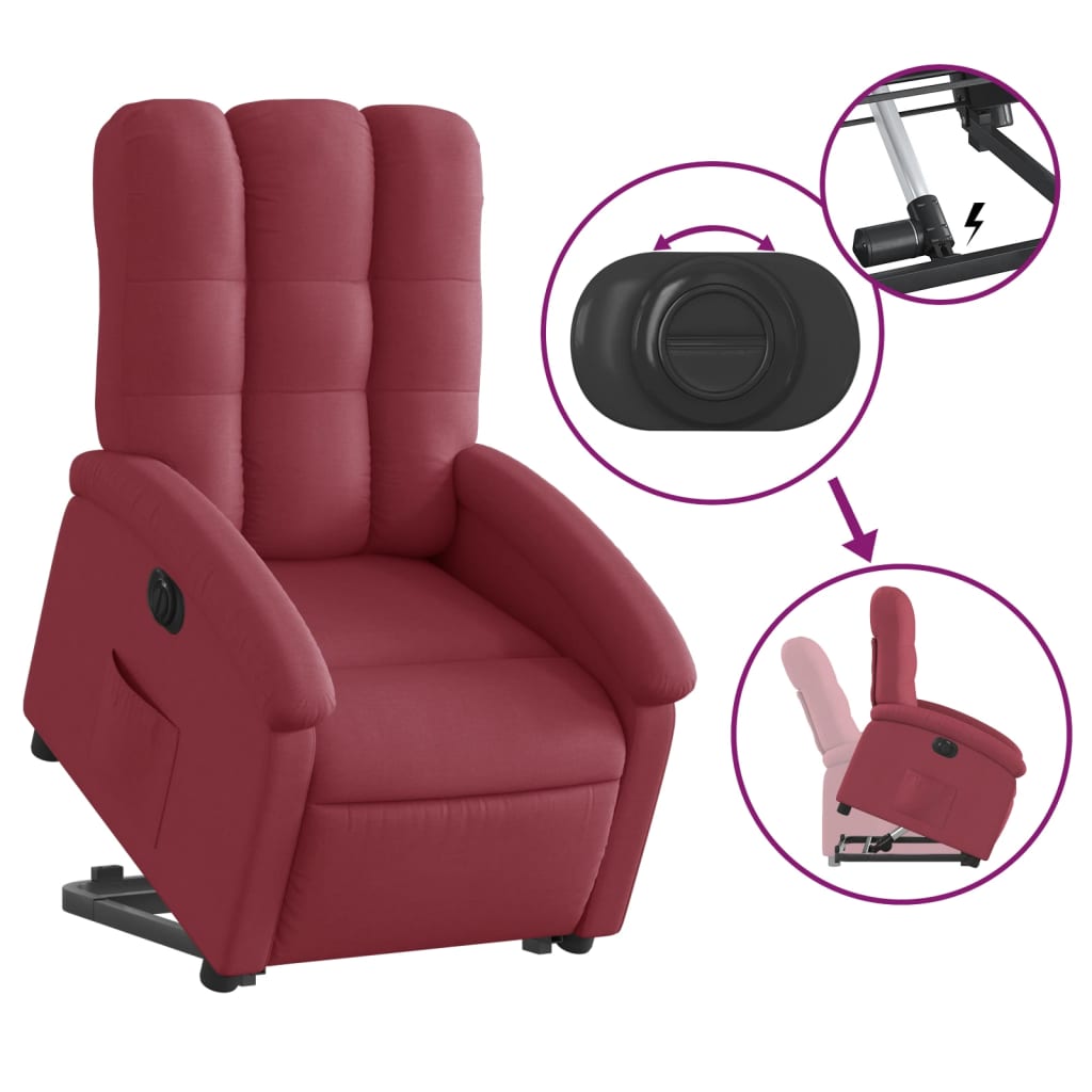 vidaXL Sillón eléctrico reclinable elevable de tela rojo tinto