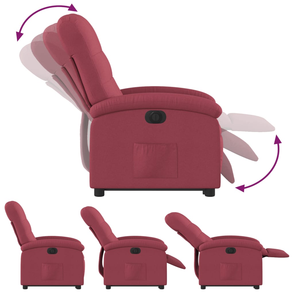 vidaXL Sillón eléctrico reclinable elevable de tela rojo tinto